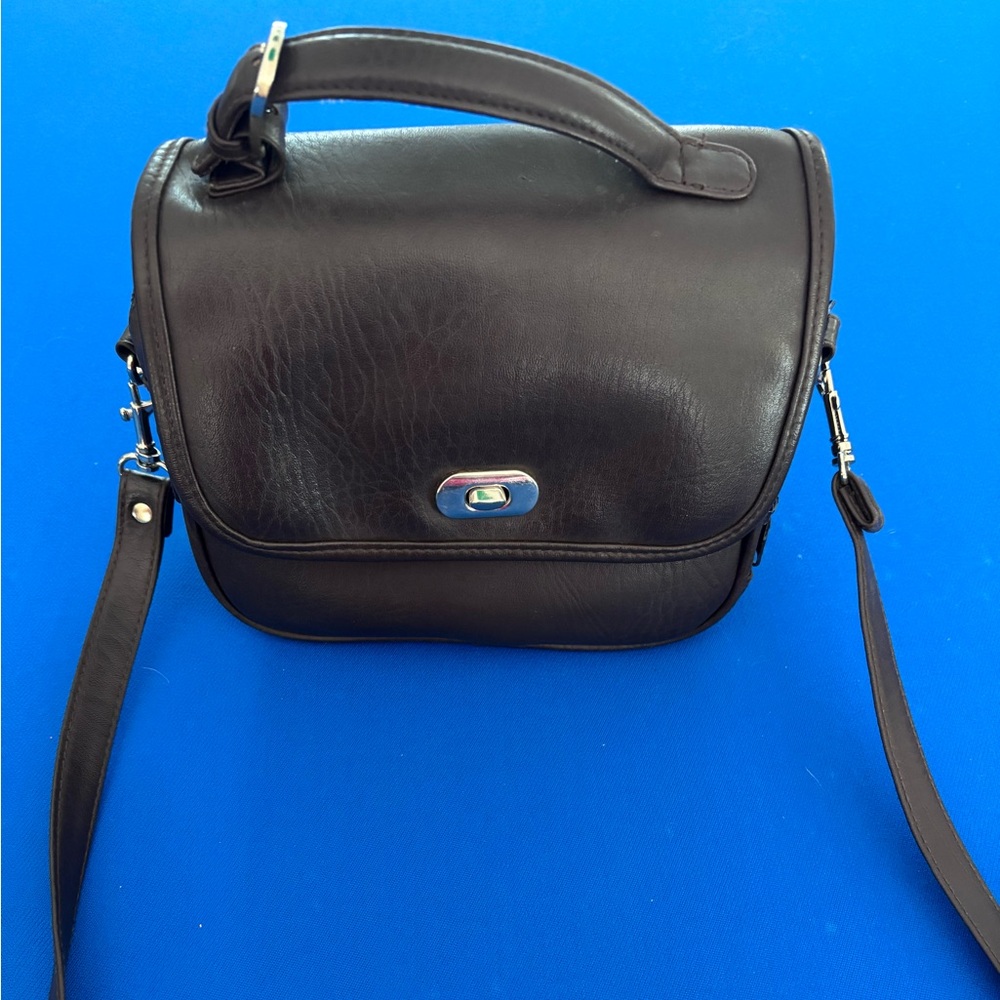 Elegant Black faux leather multi pockets brown ladies crossbody